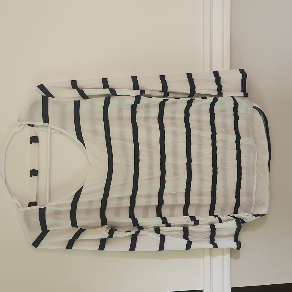 Blue/white striped shirt with open back- large